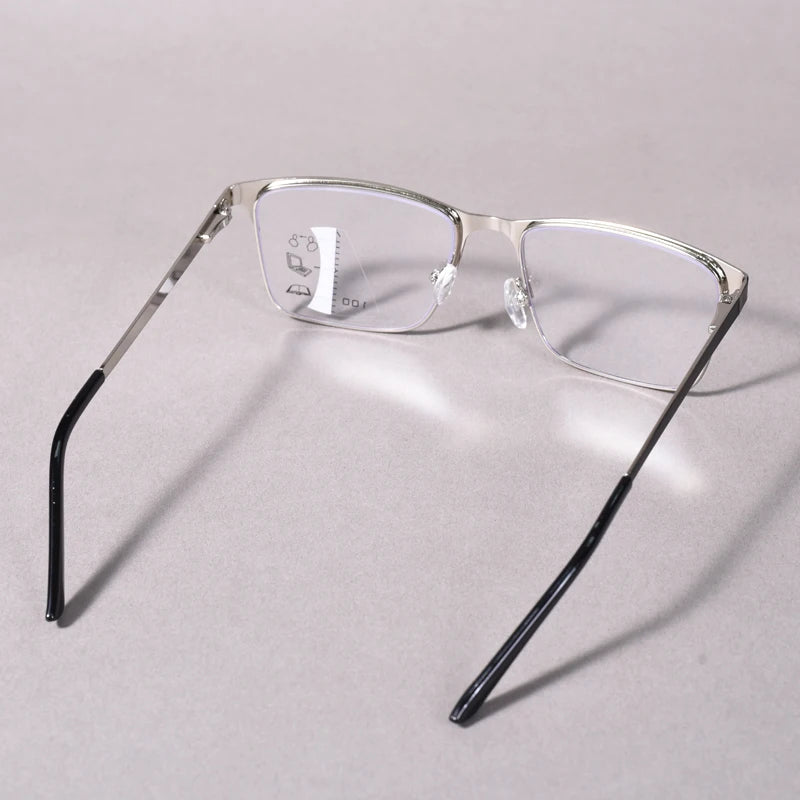 Black Double Color Men Progressive Reading Glasses Multifocal Men's Blue Light Blocking Computer Glasses Big Square Frame +125