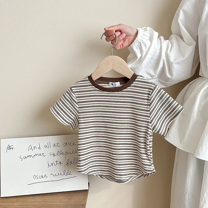 Children's Short Sleeve Boys Girls Summer New Striped T-shirt Baby Thin Bottoming Shirt Casual Wear