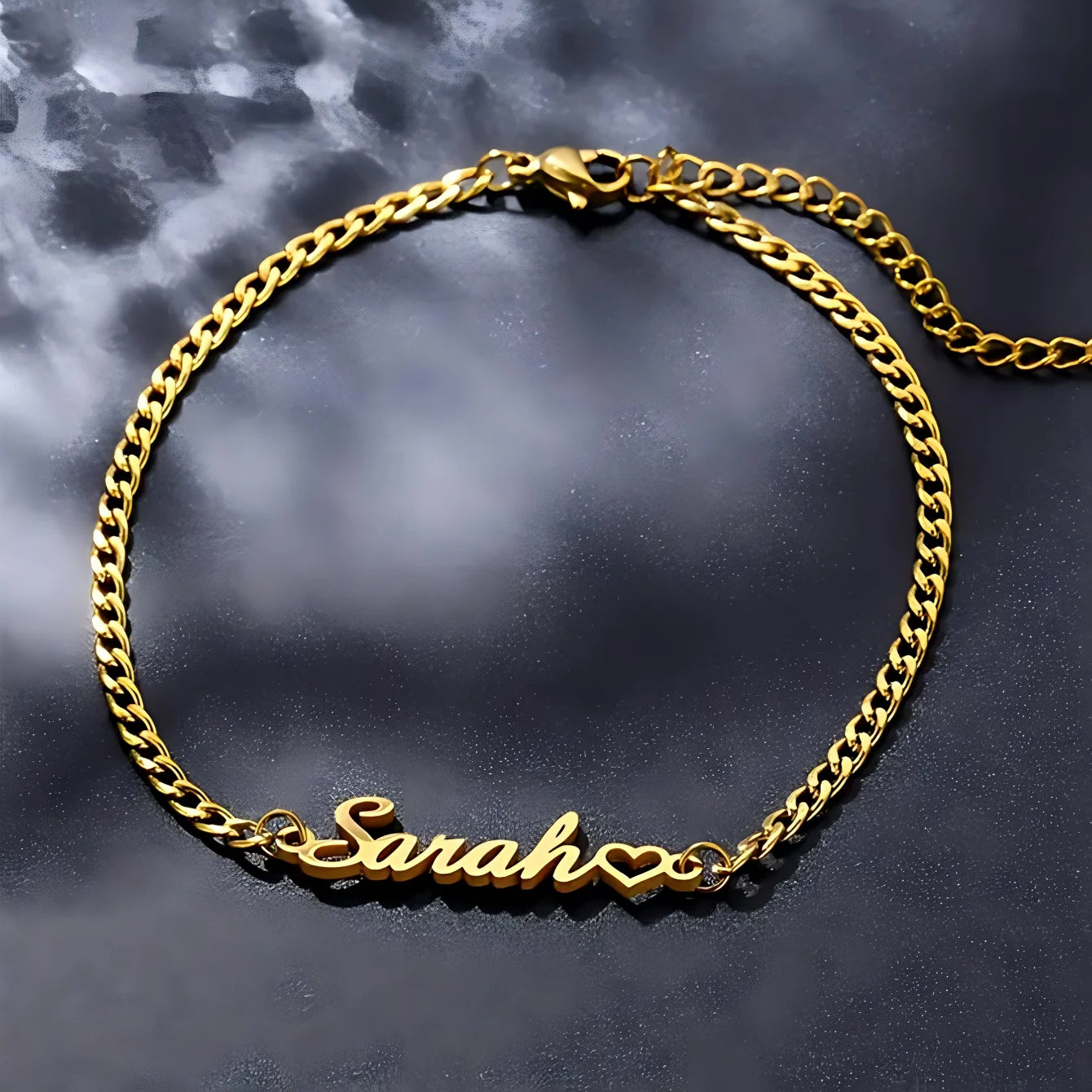 DOREMI Stainless Steel Jewelry Heart Personalized Name Cuban Chain Anklet Gift Jewelry Charm Letters Anklet