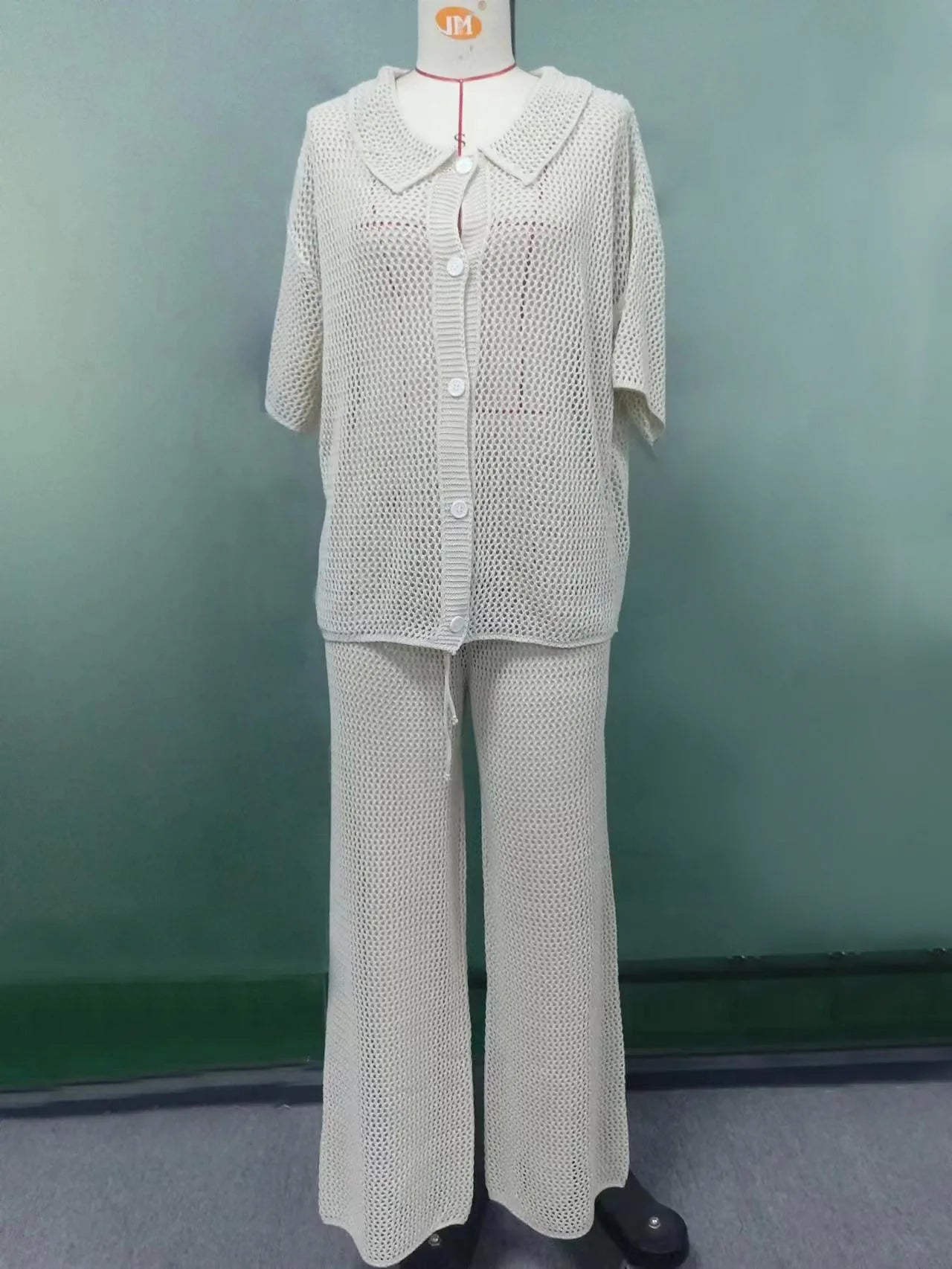 Suimsuit Cover up Beach 2025 Knitted Hollow Out cardigan Top Straight Pants Sets Mesh High-Waist Bottoms Suit Sexy Streetwear