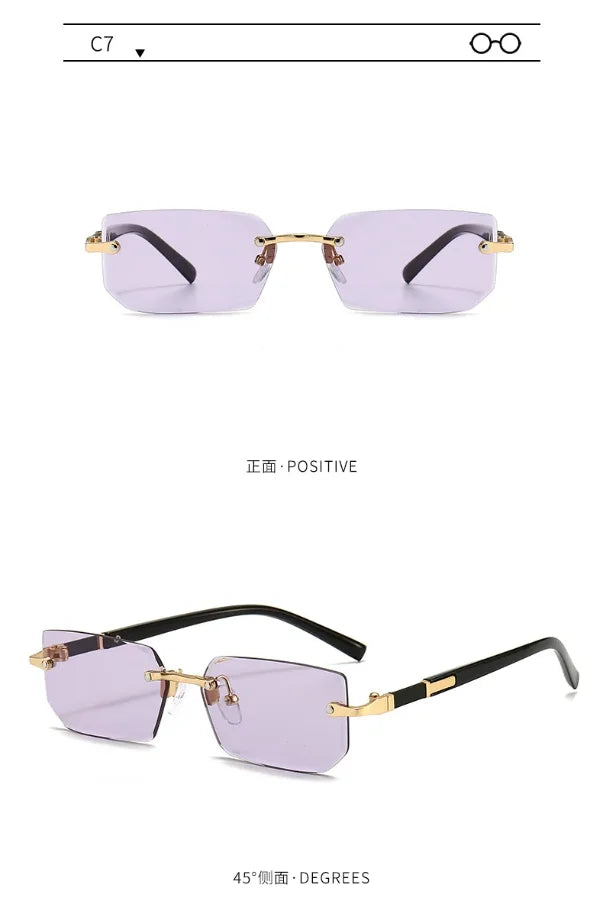 Rimless Sunglasses Rectangle Fashion Popular Women Men Shades Small Square Sun Glasses For Female Male Summer Traveling Glasses