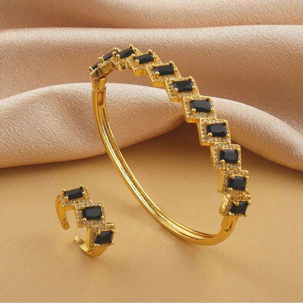 2 pieces/set of bracelets+ring micro inlaid with zircon light luxury multi-color zircon personalized copper gold-plated women's