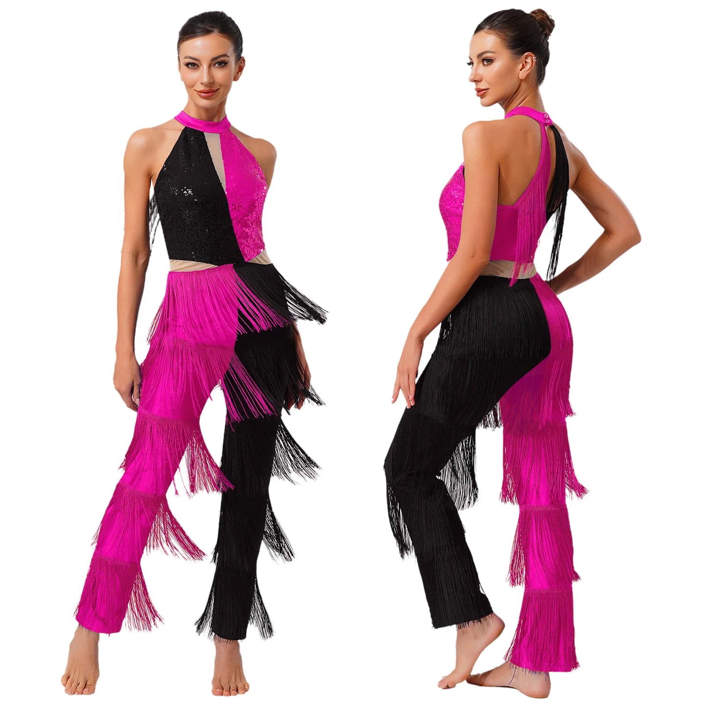 Halloween Hippie Costume womne Vintage 70s Disco Stage Performance Dancing Jumpsuit Singer Sequins Tassel Tango Cha-cha Costumes