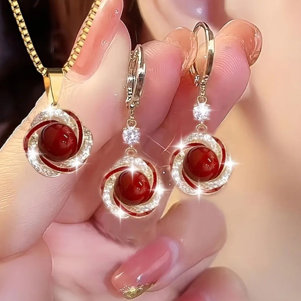 Gifts Versatile Zircon Jewelry Sets Dainty Trendy Imitation Pearl Jewelry Sets Elegant Shining Necklace Earrings Sets Evening