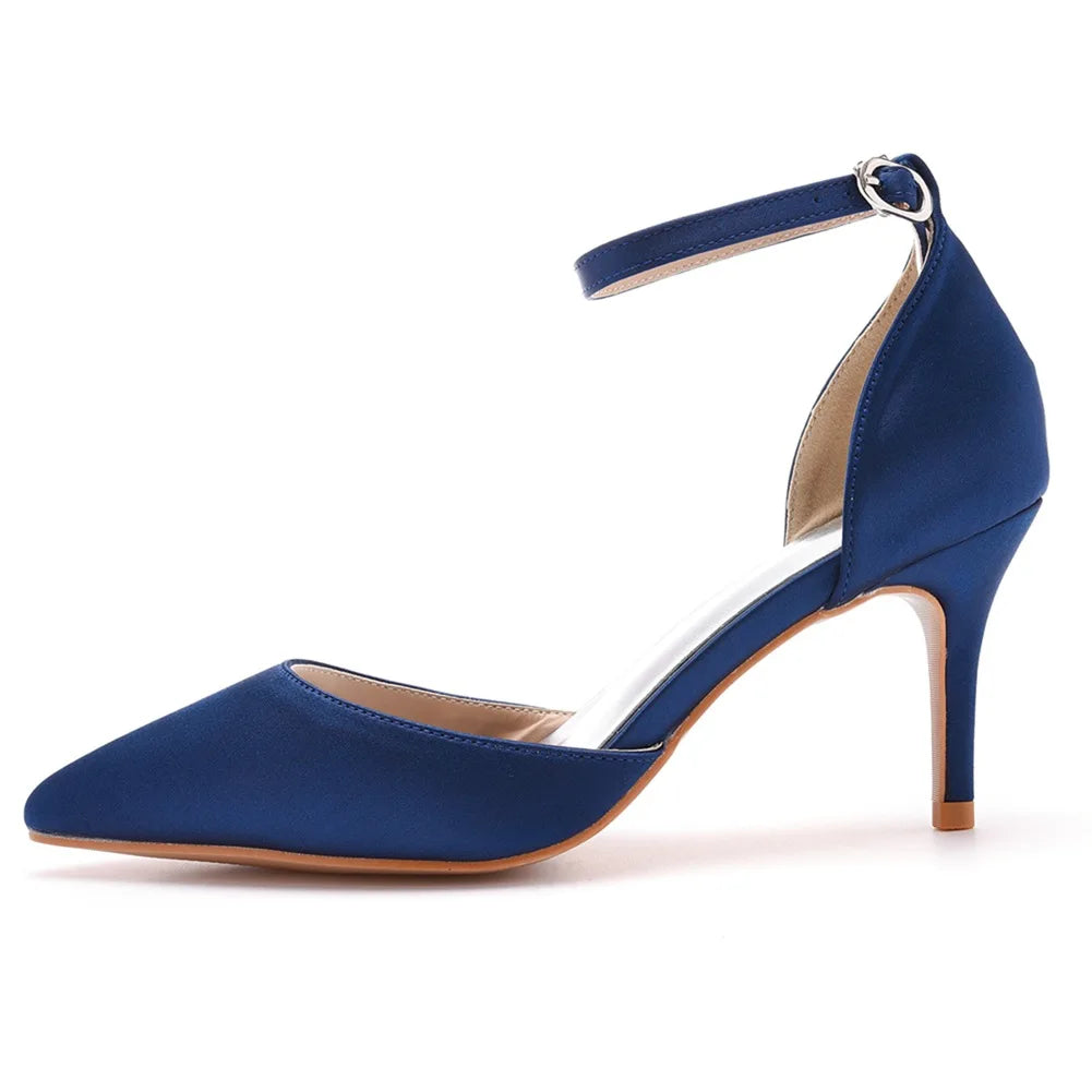 Sexy Ankle Strap Sandals Women Party Mature Silk 7CM Cover Heel Buckle Strap Formal Dress Dress Women's Shoes Dark Green
