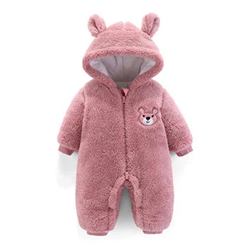 Baby Boy Clothes Cute Plush Bear Baby Rompers Autumn Winter Keep Warm Hooded Infant Girls Overall Jumpsuit Newborn Romper 0-18M