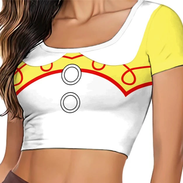 Halloween Woody Cosplay Costume For Women Movie Character Print Skirt Set Summer Short Sleeve Crop Top Party Performance Outfits