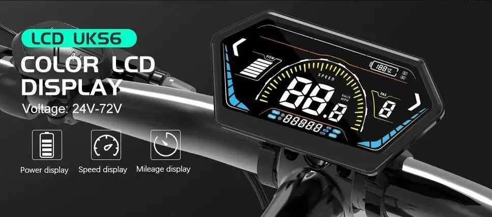 Ebike Sine Wave Display Controller 100A Three-Mode 48V52V60V72V with Learning Function UKC1 LCD Color Display 3000W5000W Motor