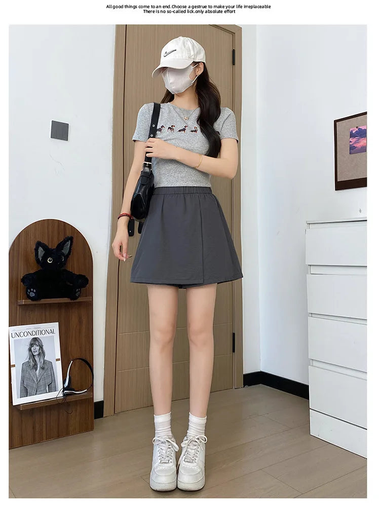 Women's Cargo Skirt Pants 2026 Summer High Waist Loose Fit 5-Pocket Casual Shorts Ice Silk Culottes Streetwear
