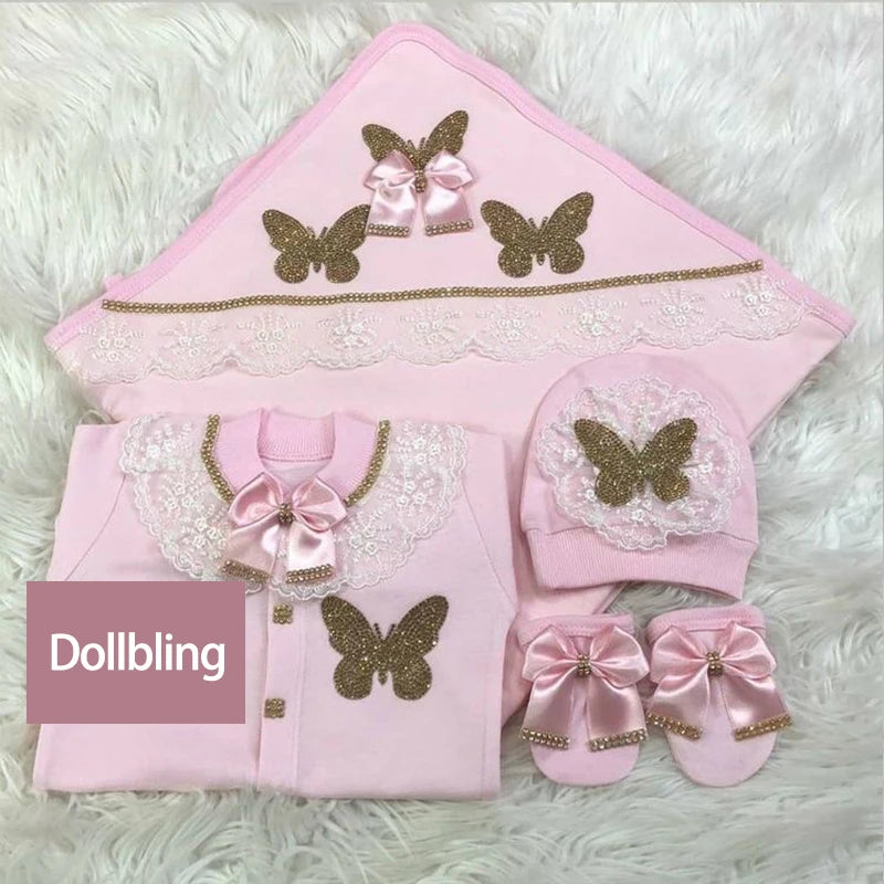 5pcs Newborn Baby Boy Outfits Kids Clothing Real Cotton Infant0 Products Shirt Pants Mittens Receiving Blanket