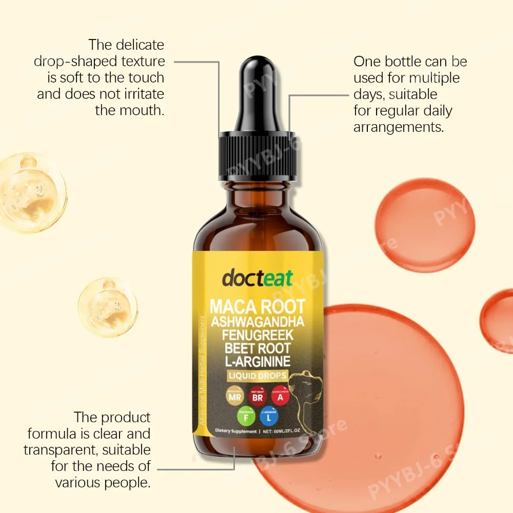 Maca Root Beet Root L-Arginine Liquid Drops Herbal Supplement for Men Energy Vitality Active Daily Wellness Support 60ml
