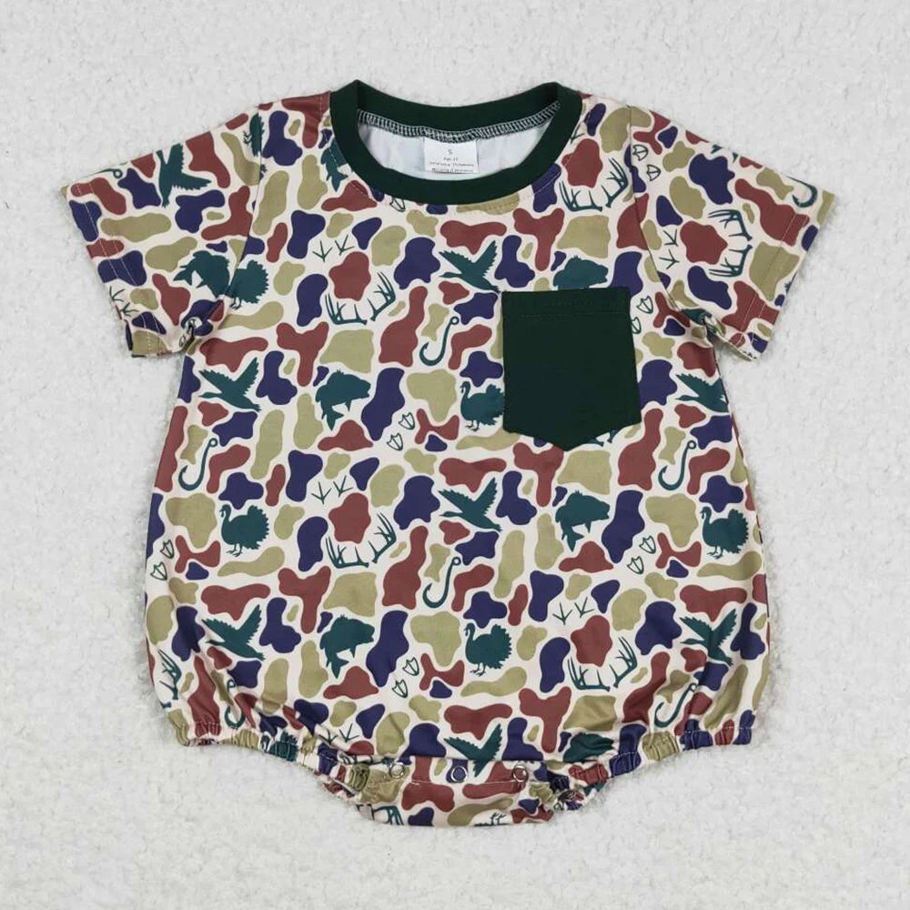 Hot Sale Kids Designer Clothes Boys Camo Branches Short Sleeve Rompers Boutique Infant Baby Boys Rompers Toddler Boy Jumpsuits