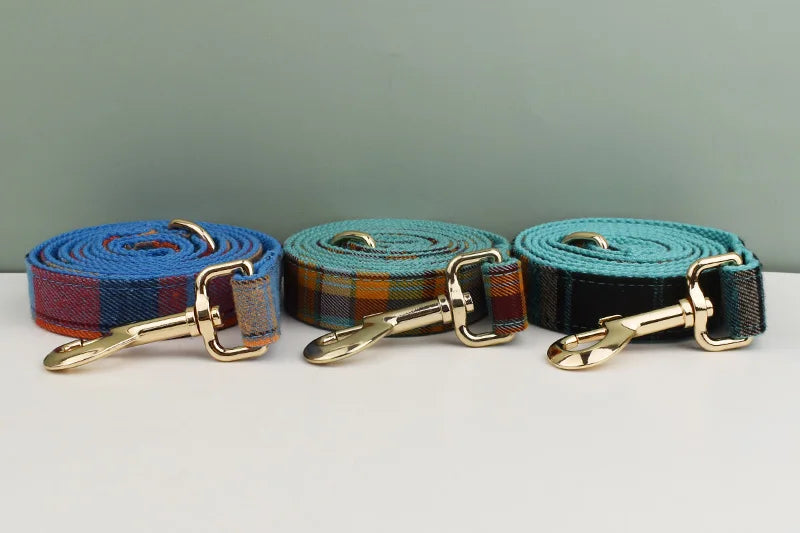 Plaid Dog Collar Designer With Bow Tie Custom Dog Accessories Luxury Pet collar leash set