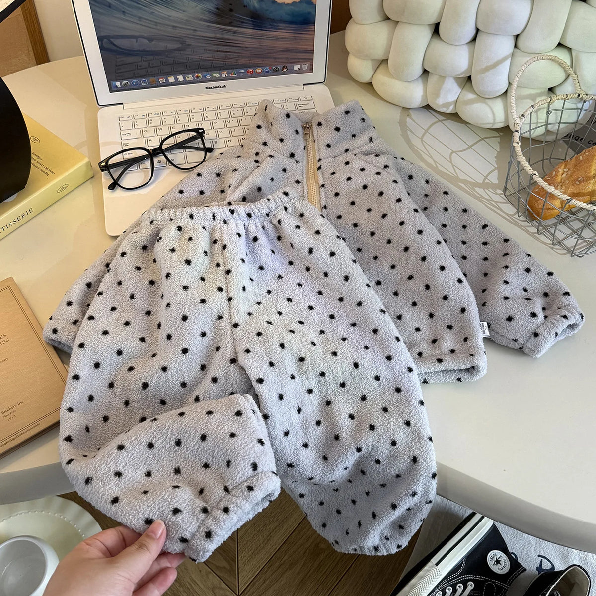 Toddler Baby Autumn and Winter Plus Velvet Thickened Set Cartoon Children's Home Clothes Shaking and Brushed Children's Set
