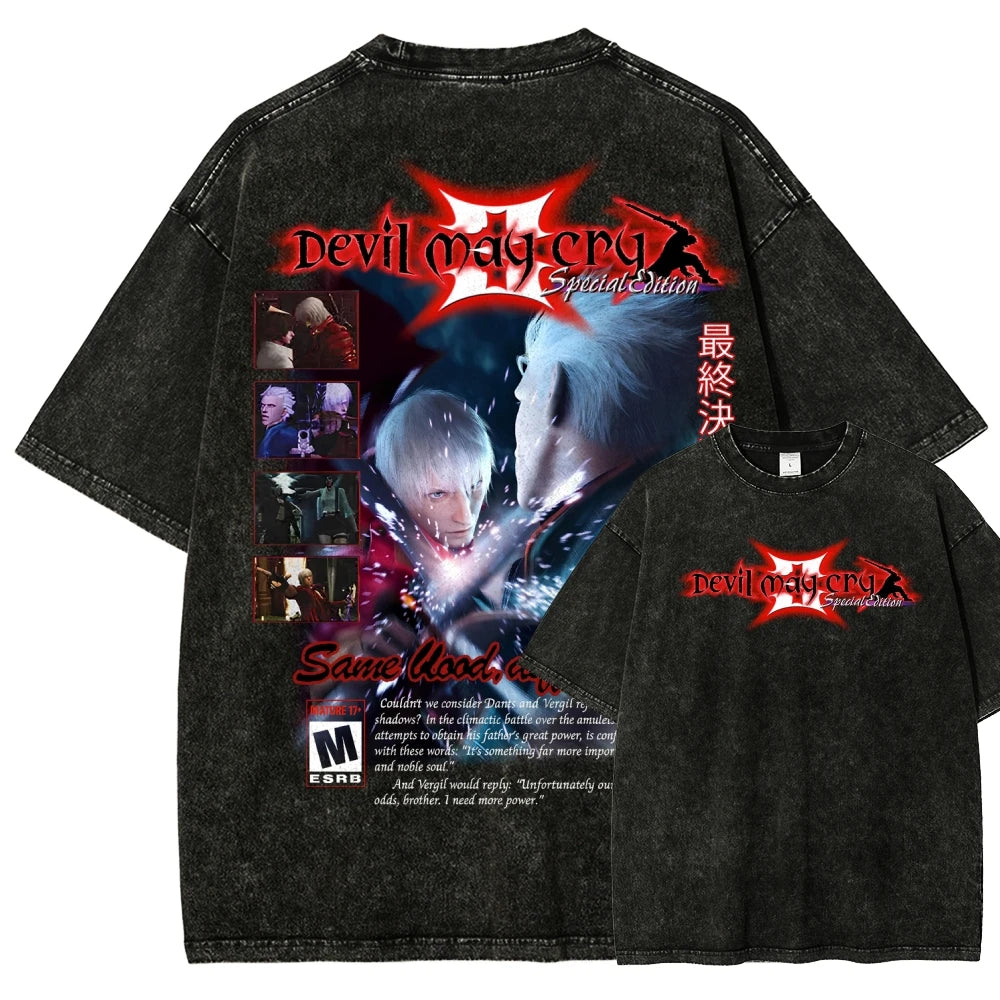 Devil May Cry Washed T-shirt 2026 New Model personality Clothes shirt Year round clothing Streetwear Trendy high quality Couples