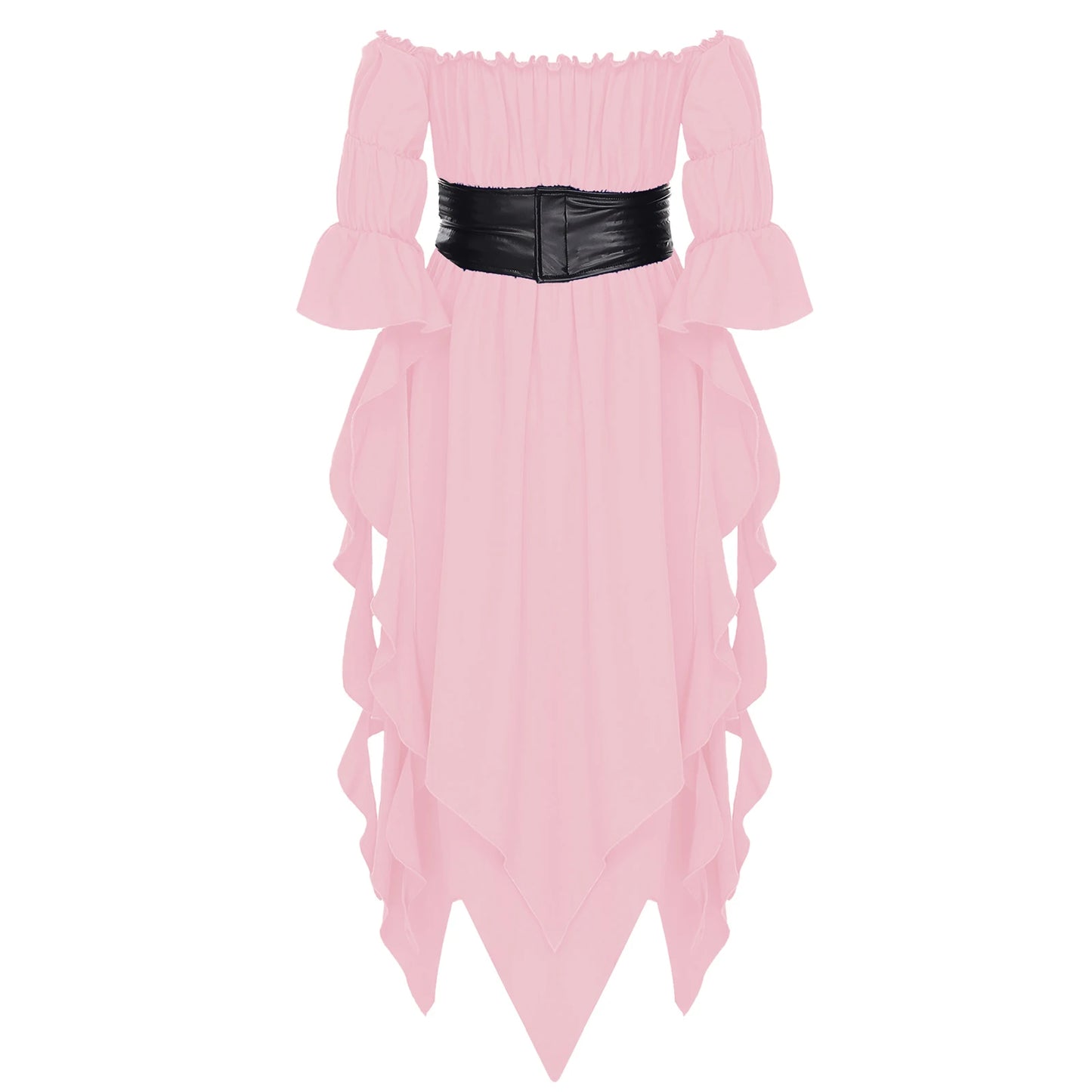 Girls Halloween Medieval Renaissance Witch Vampire Cosplay Costume Victorian Gothic Dress Off Shoulder Smocked Irregular Gown