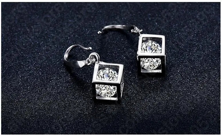 Trendy Design Jewelry Set For Women 925 Sterling Silver Jewelry Set Square Pendant Necklace Earrings Wholesale  Promotion