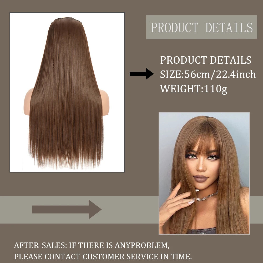 Synthetic 24Inch Hair Extensions OnePiece 5 Clips Long Straight Hairstyle Heat Resistant Fake Hairpiece For Women Natural Brow