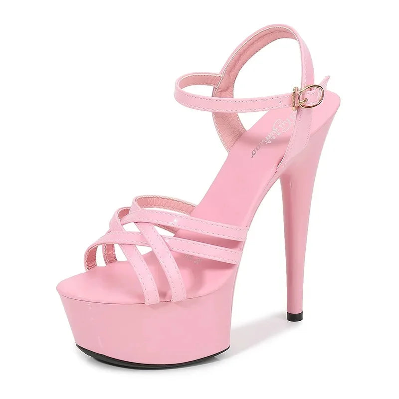 High Heels Model Sexy Black Waterproof Platform 15cm Ultra High Heel Sandals Women Summer Show off Tool for Women Shoes