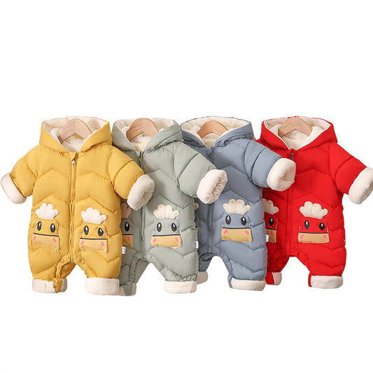 Toddler Kids Winter Rompers,Girls Down Cotton Jacket,Fleece Hood Jumpsuits,Winter Children's Overalls,Boys Snowsuits with Pocket