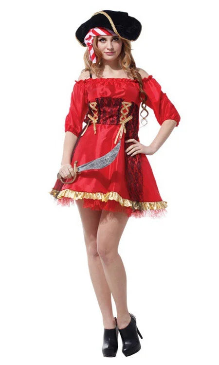 Halloween Theme Women Fancy Dress ，Parent-child Role Playing Cosplay Costumes,Female Pirates Captain of the Caribbean