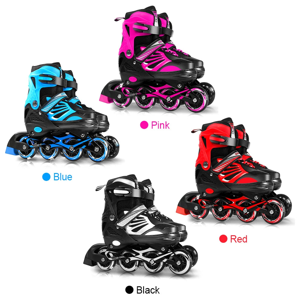 Tomshoo Adjustable Kids Roller Skates w Single Flash Light Wheels, Outdoor Inline Skates for Children Boys Girls Practice Sport