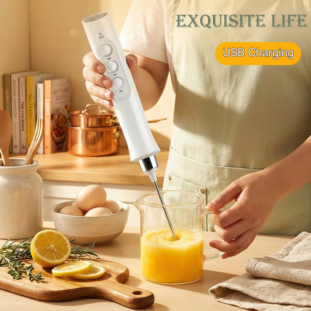 Handheld Wireless Rechargeable Electric Milk Frother 3 Speeds USB Rechargeable Foam Maker for Latte Cappuccino Hot Chocolate