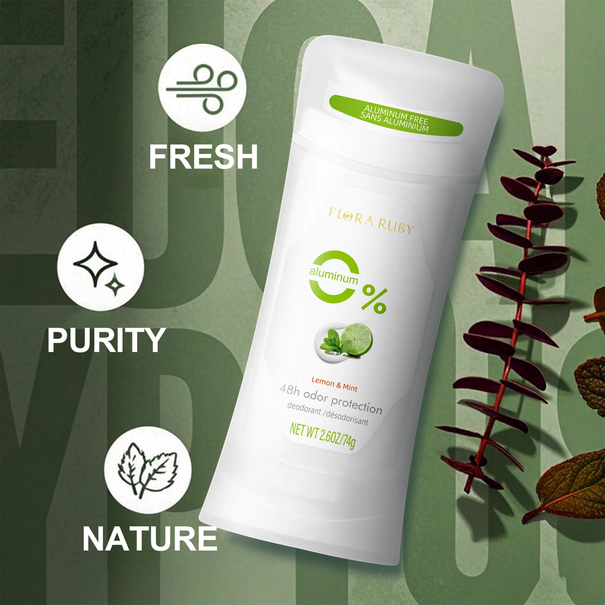 2PCS/Set Body Odor Remover，Deodorant stick，Aluminum Free，48H Natural Flower Scent Deodorize, Long Lasting and Refreshing Dryness