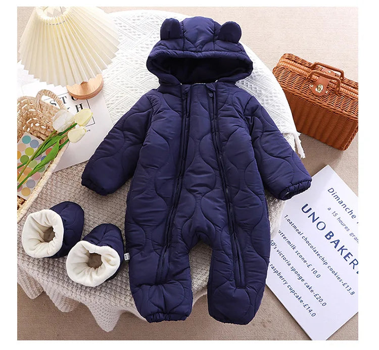 Newborn Baby Autumn Winter Romper Double Zippers Cotton-padded Warm Thicken Rompers Toddler Playsuit Infant One-piece Clothing