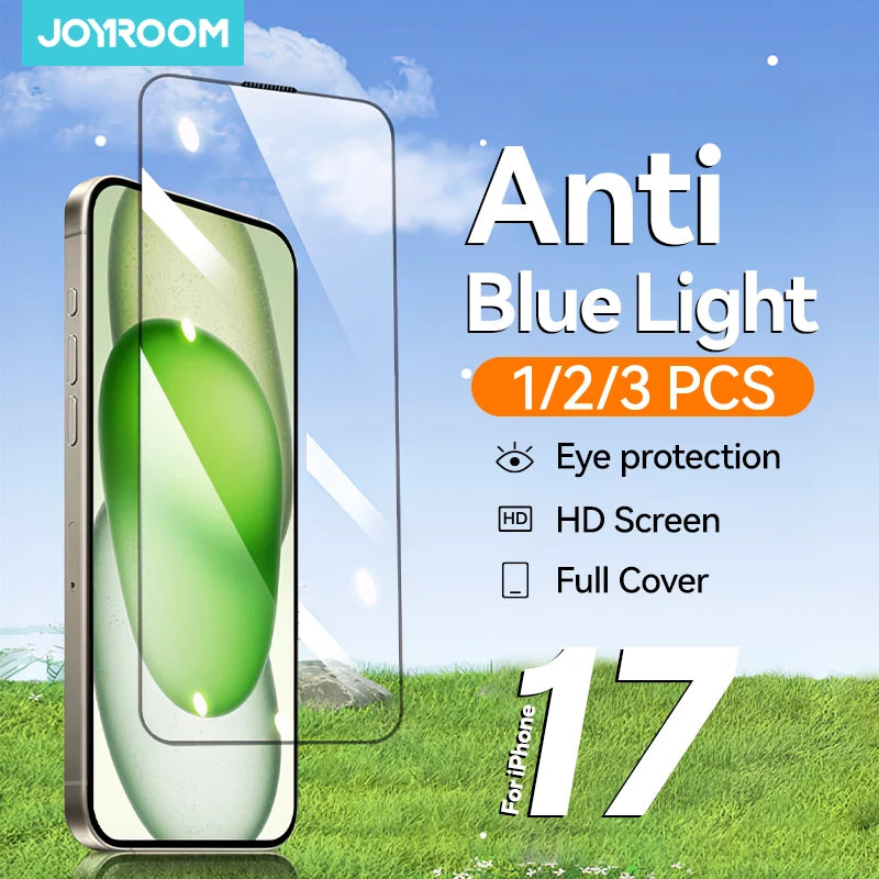 Joyroom 3/2/1pcs HD Anti-Blue Light Glass for iPhone 17 Pro Max Screen Protector Full Screen Eye Protection Tempered Glass