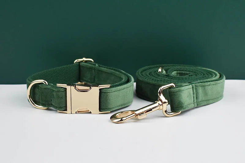 Forest Green Velvet Dog Collar And Leash Set For Dogs Custom Engraved Nameplate Pet Supplies Dog Leash Velvet 39
