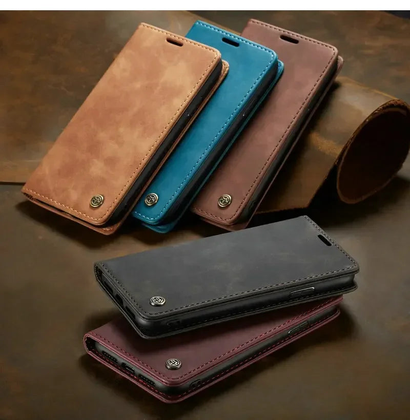 Magnetic Leather Wallet Card Phone Case For iPhone 17E 17 Air 16E 16 Pro Max 15 Plus 14 13 12 11 Flip Wireless Charging Cover