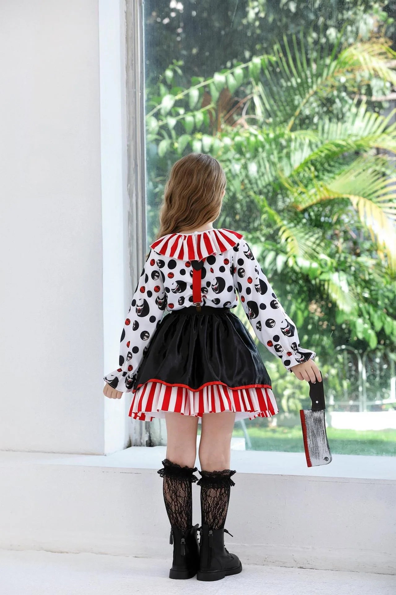 Halloween Cosplay Costumes Horror Clown Dresses Pants Headwear Clothes Sets Carnival Theme Party Role Playing Outfits for Girls