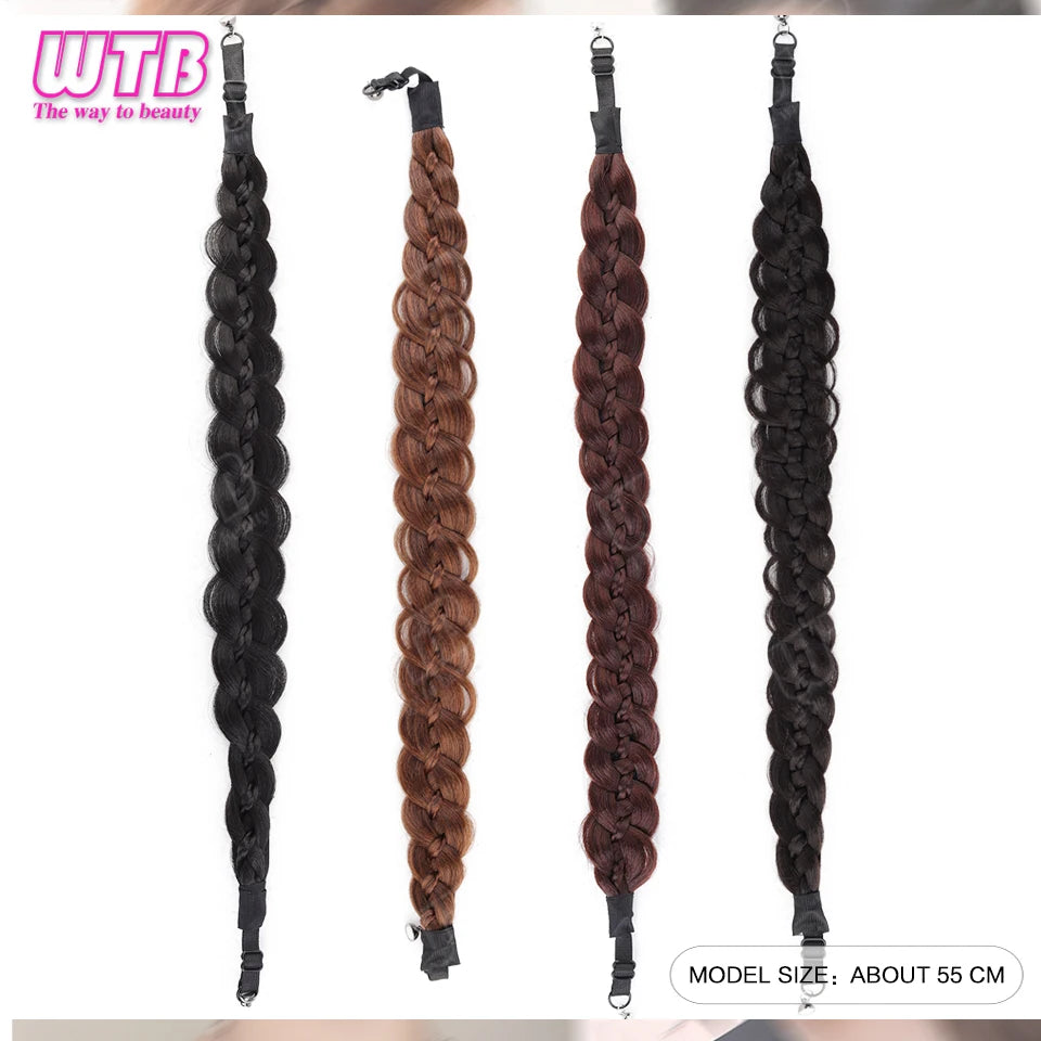 WTB Synthetic Hairband Wig for Women Magnetic Snap Style Fishtail Braid Hairband Wig with Velcro Suitable for Everyday Wear