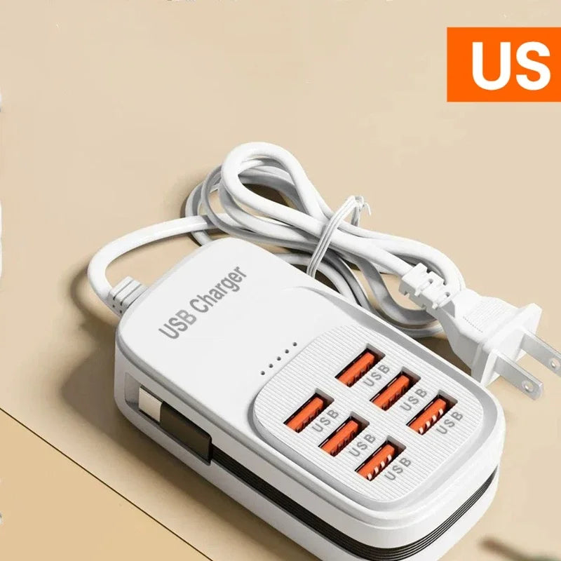 New USB Charger 6-in-1 Power Strip Desktop Charging Station With Fast Charging Cord EU US Plug USB/C HUB Adapter Socket 3PD 3USB
