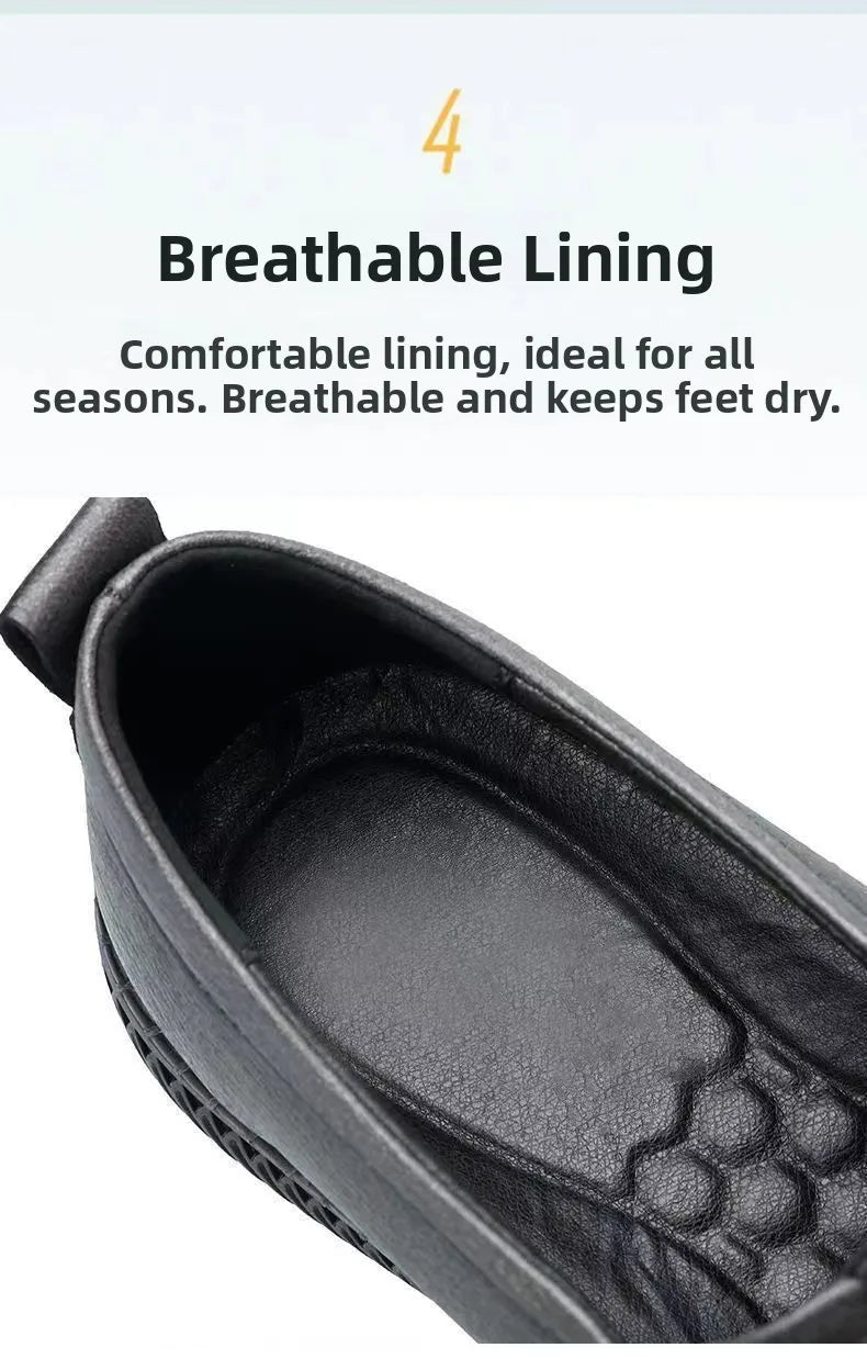 Men's Casual Thick Bottom Soft Sole Leather Shoes Dad Style Versatile Low Top Spring Autumn Season Breathable Slip-On Shoes