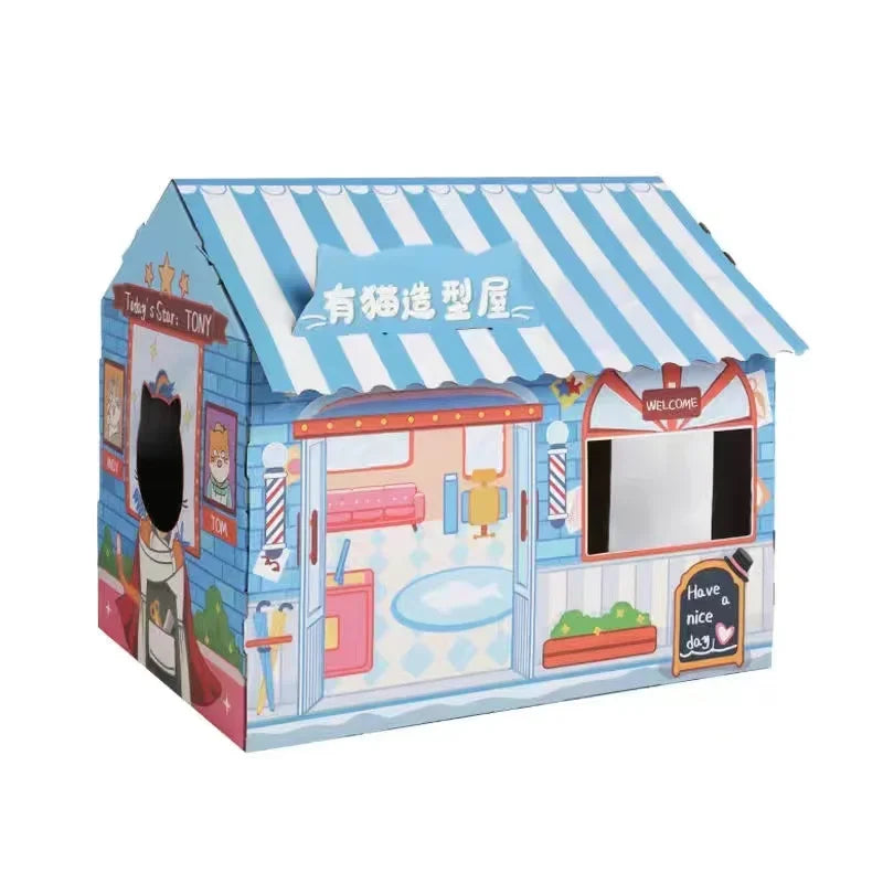 Removable Cat House Corrugated Stratching Post Toy Scratcher Cardboard Scraper for Cats Kitten Scratch Sleeping Bed