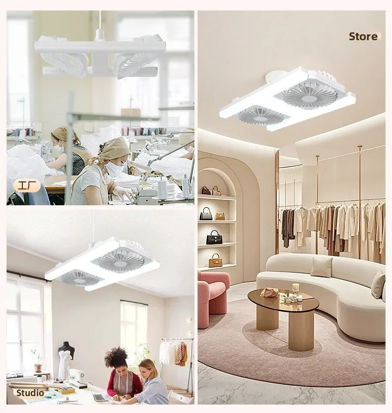 3000K-6000K E27 Ceiling Fan Light with Remote Control Dimming Speed Control Dual Head Fan for Air Circulation Silent Fan Light