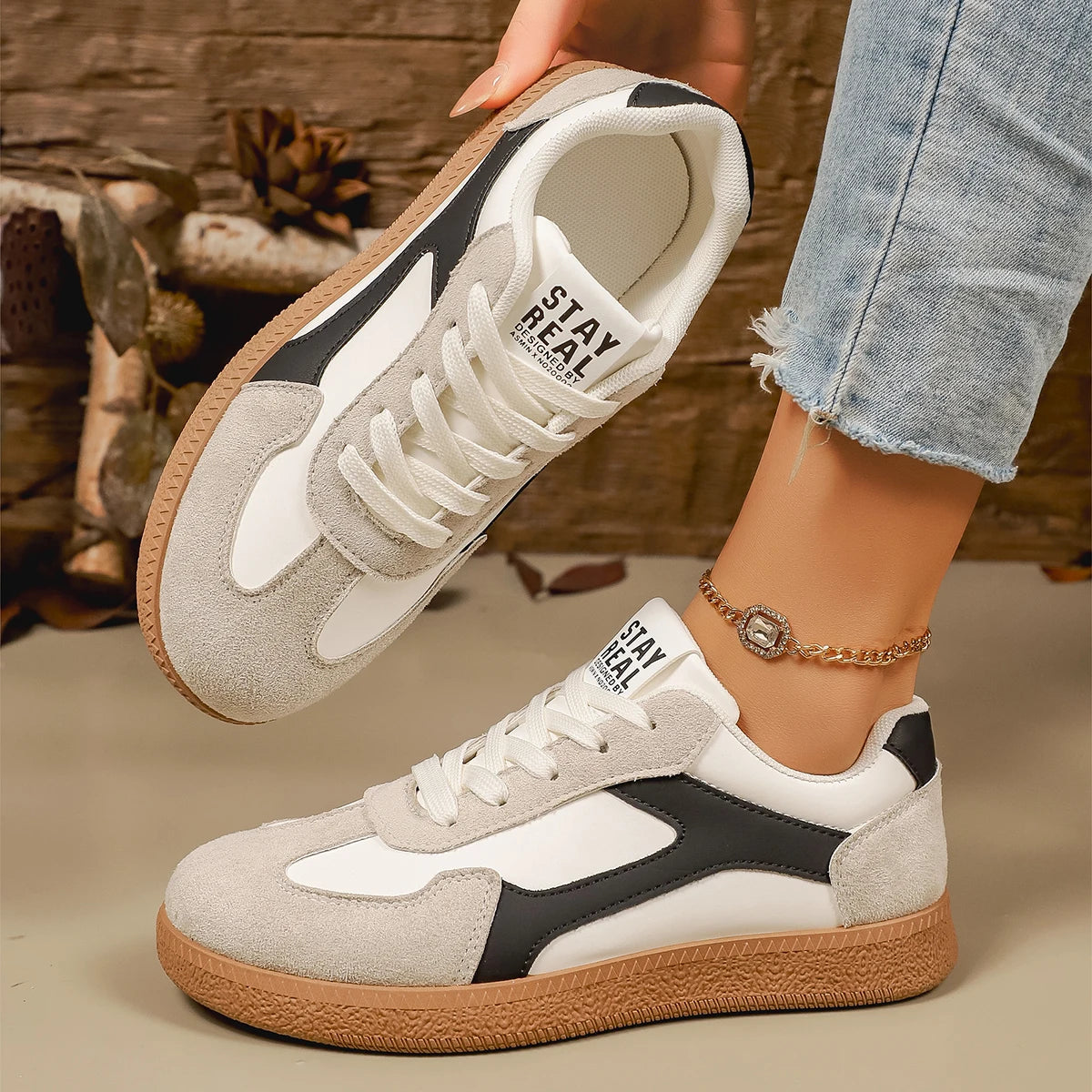 Mix Color Women Sneakers 2026 Spring New Platform Luxury Flat Vulcanized Shoe Female Lace-Up Non-Slip Casual Skateboarding Shoes
