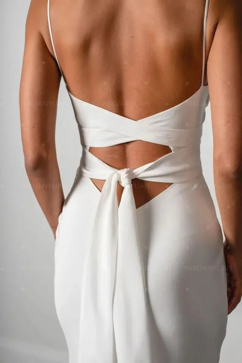 Simple Sexy Wedding Dresses Boho Bridal Dress High Slit Straps Backless Bohemian Bride Gowns Vestidos De Noiva Customized