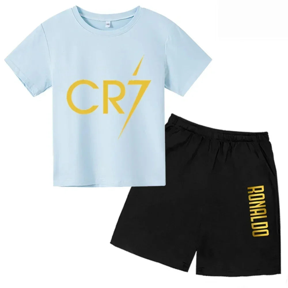 Summer CR7 Printed Short Sleeve Children Set Casual Fashion Tops and Shorts 2pcs Set Kid Boys Girls Sports Tshirts Set Outfits