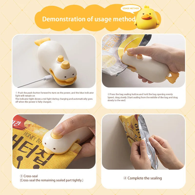 New Cute Duck Handheld Vacuum Sealer Magnetic Bag Sealer Rechargeable Portable Easy Use For Freshness 2 in 1 Mini Rechargeable
