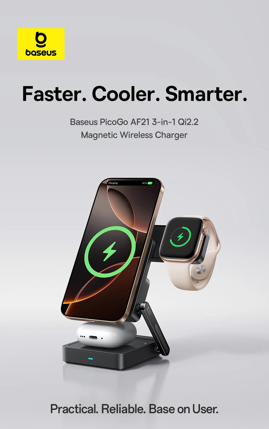 Baseus 3 in 1 Magnetic Wireless Charger Qi2.2 35W Fast Charging for IPhone 17 16 15 14 IWatch Earbuds AirPods Pro IWatch