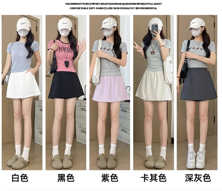 Women's Cargo Skirt Pants 2026 Summer High Waist Loose Fit 5-Pocket Casual Shorts Ice Silk Culottes Streetwear