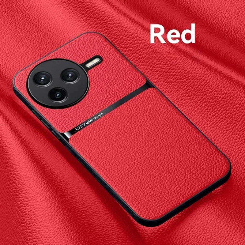 Car Magnetic Hilder Texture Leather Case For POCO F7 Ultra Soft Silicone Protection Shockproof Cover