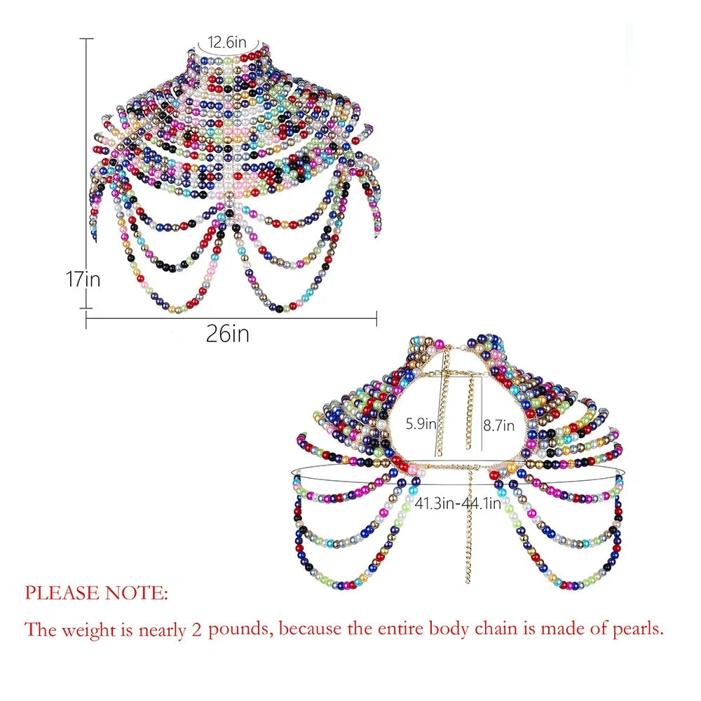 Women's Pearl Body Chains Bra Fashion Adjustable Size Shoulder Necklaces Sexy Tops Chain Wedding Dress Pearls Shawl Body Jewelry