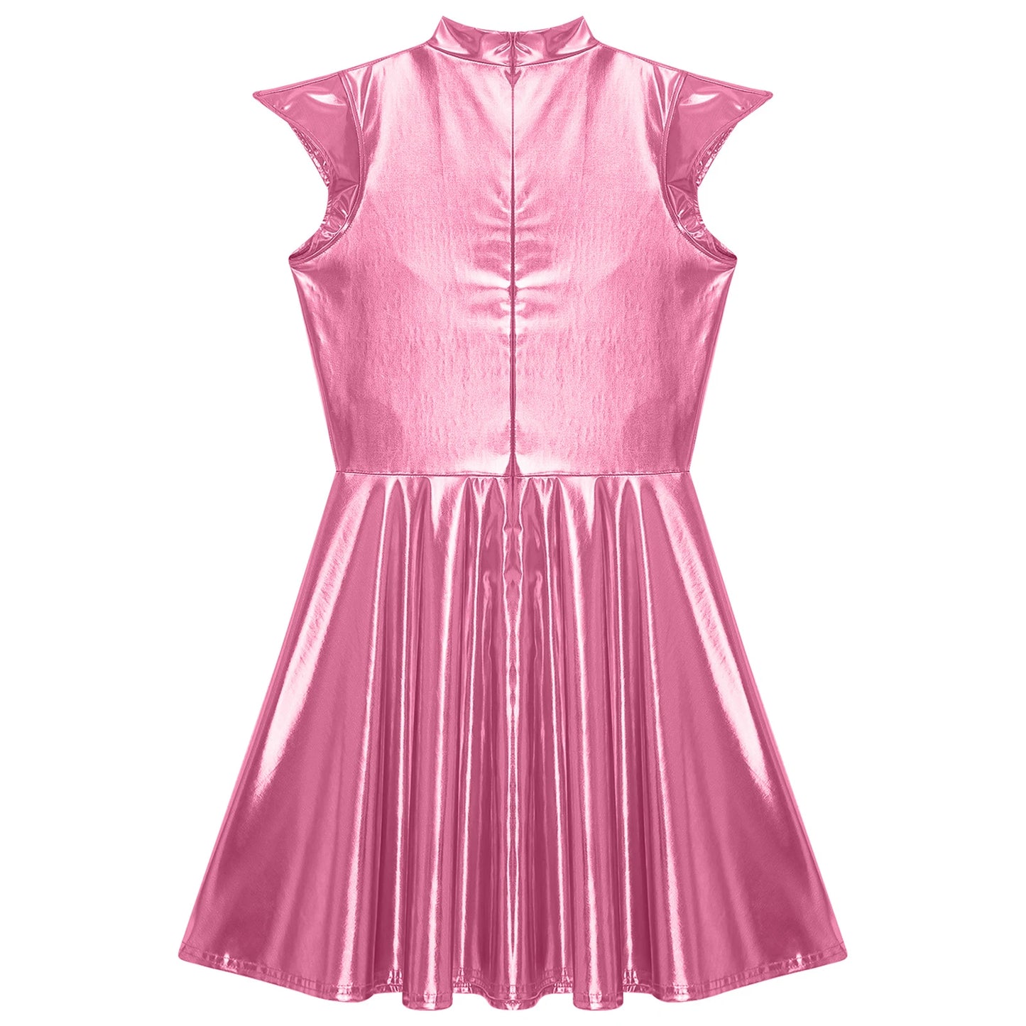 Womens Cocktail Dress Shiny Metallic Dress Alien Space Cap Sleeve High Waist A-line Dress for Halloween Party High Street Dress