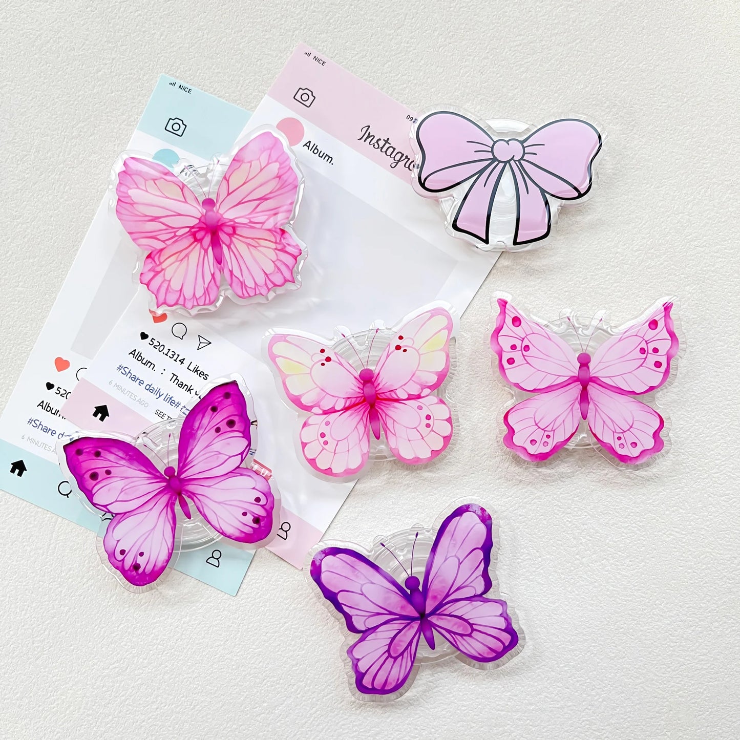 Cute Butterfly Phone Grip Griptok Holder Ring For iPhone 16 15 Universal Lovely Bowknot Phone Stand Bracket Poppings Socket