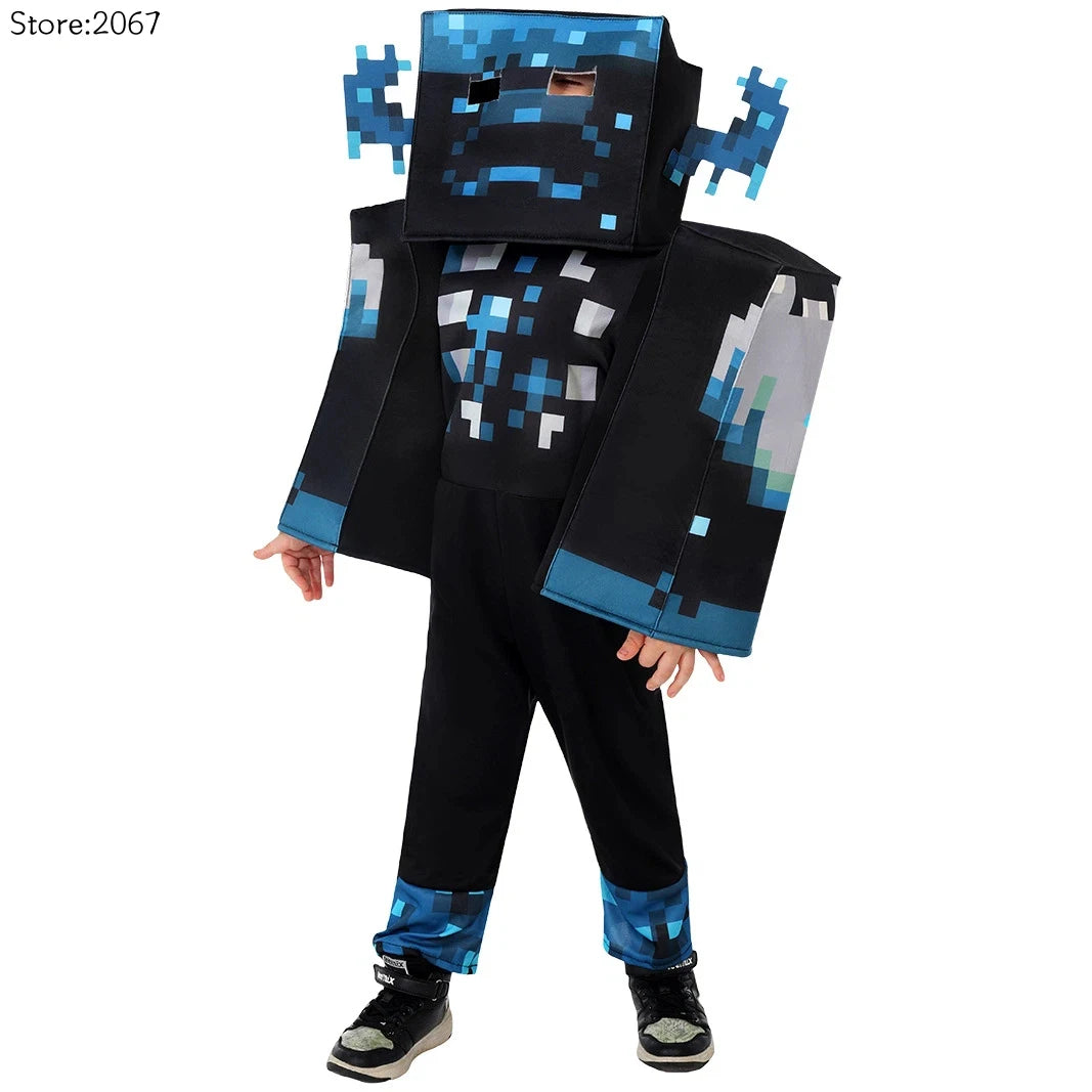Halloween Cosplay My World Mc Game Dress Up Carnival Kids Cosplay Sound Guard Headgear Jumpsuit Boys Girls Performance Costumes