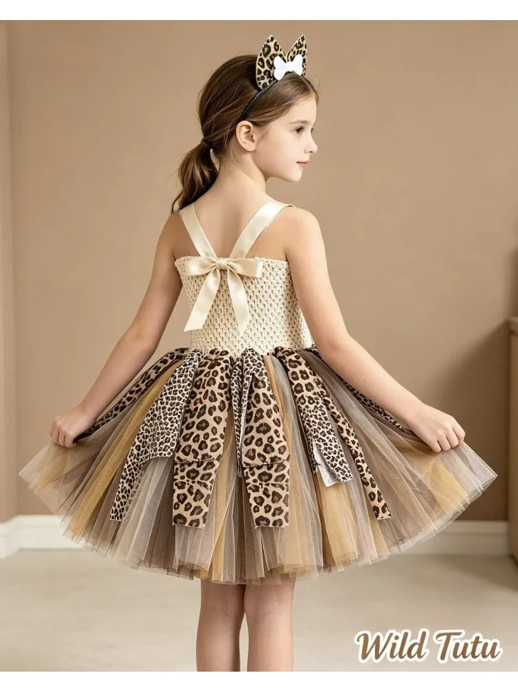 Kids Caveman Primitive Style Tutu Dress Aboriginal Indian Savage Theme Outfit Halloween Carnival Stage Performance Party Clothes
